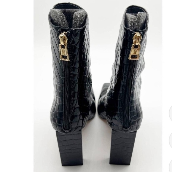 NIB Good American Black Patent Croc Leather Boots Square Toe Ankle Booties Sz 9 - Picture 3 of 13